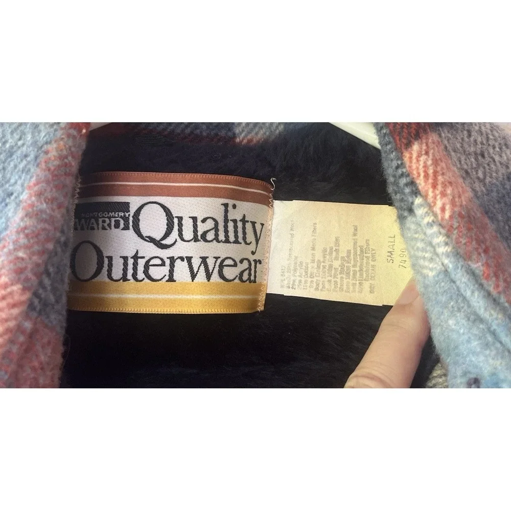 Vintage‎ Montgomery Ward Blue Wool Blend Plaid Fleece Lined Jacket Heavy Shirt